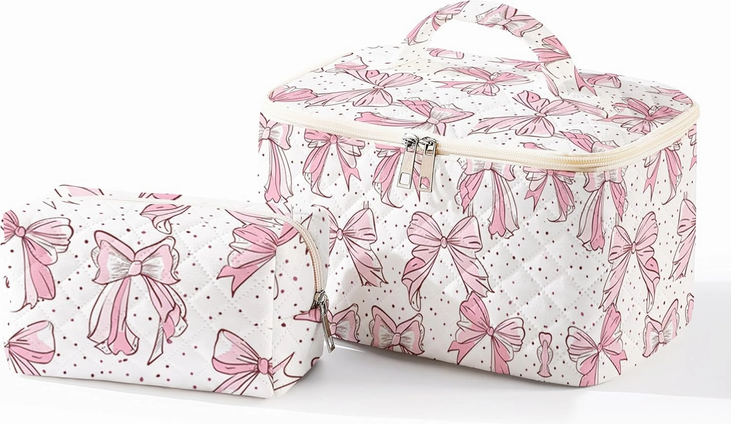 Makeup Bag For Women,Travel Toiletry Organizer,Cute Quilted Cotton Cosmetic Pouch,Portable Make Up Bags For Friendship Gift 2Pack