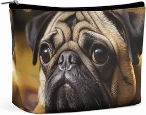 Makeup Bag Large Capacity Travel Makeup Bag PU Leather Cosmetic Bag for Women Cry Pug Toiletry Bag Portable Zipper Makeup Organizer