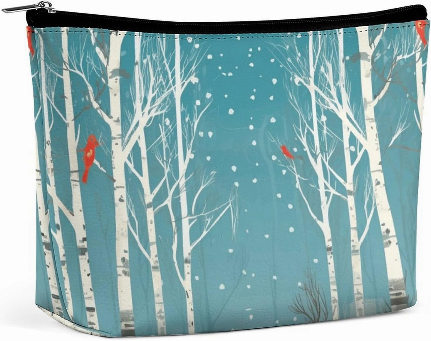 Makeup Bag Large Capacity Travel Makeup Bag PU Leather Cosmetic Bag for Women Merry Christmas Birch Tree Toiletry Bag Portable Zipper Makeup Organizer