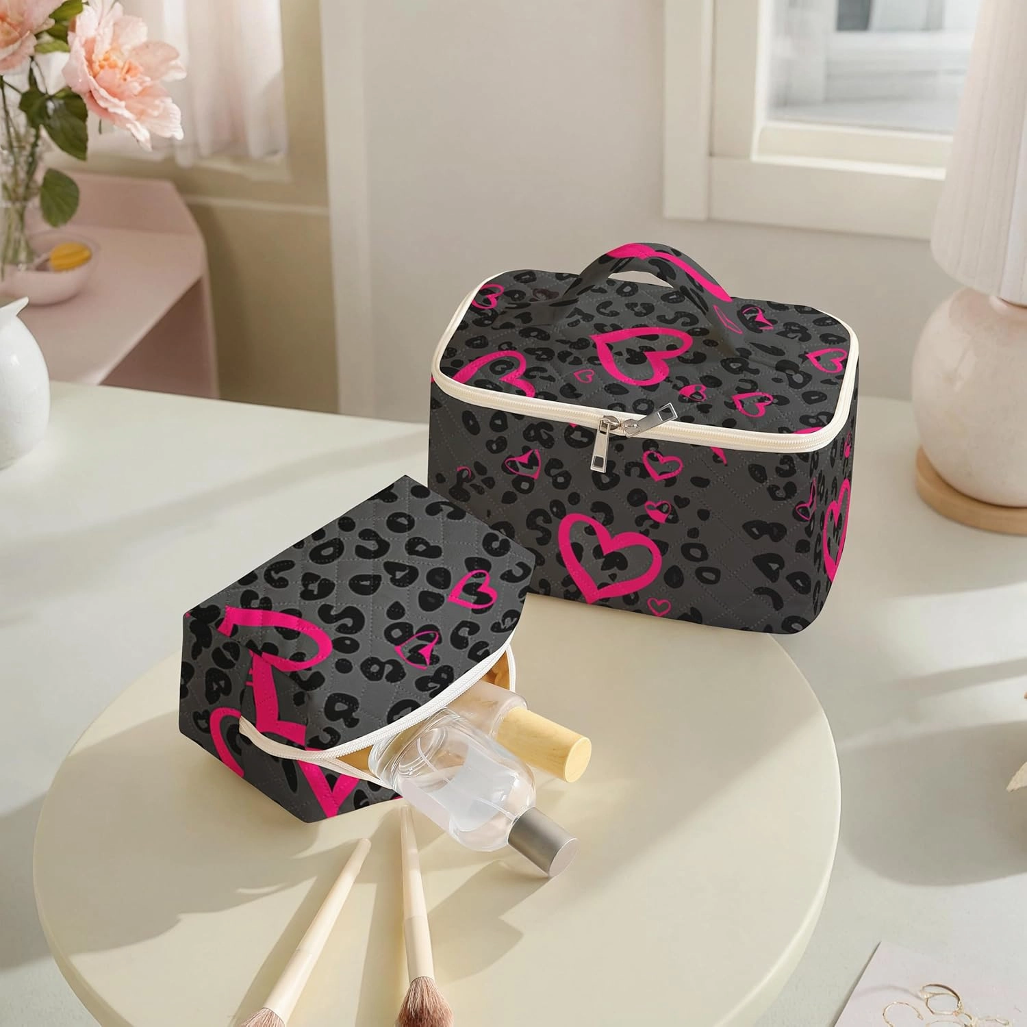 Makeup Bag,Travel Toiletry Organizer,Cute Quilted Cotton Cosmetic Pouch,Portable Make Up Bags For Women Friendship Gift Set
