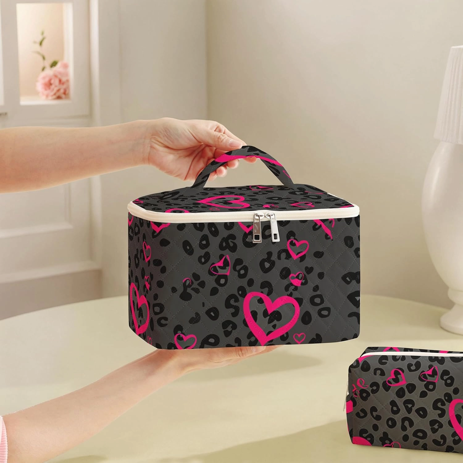 Makeup Bag,Travel Toiletry Organizer,Cute Quilted Cotton Cosmetic Pouch,Portable Make Up Bags For Women Friendship Gift Set