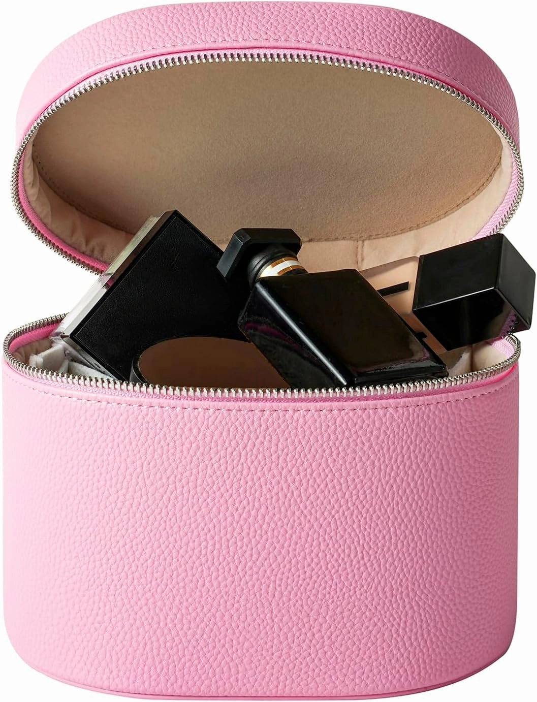Makeup Bag Vanity Case with Divider and Handle, Aesthetic Makeup Bags, Waterproof PU Leather Toiletry Bag for Women Girls, Portable Cosmetic Organizer Bag (02Pink)