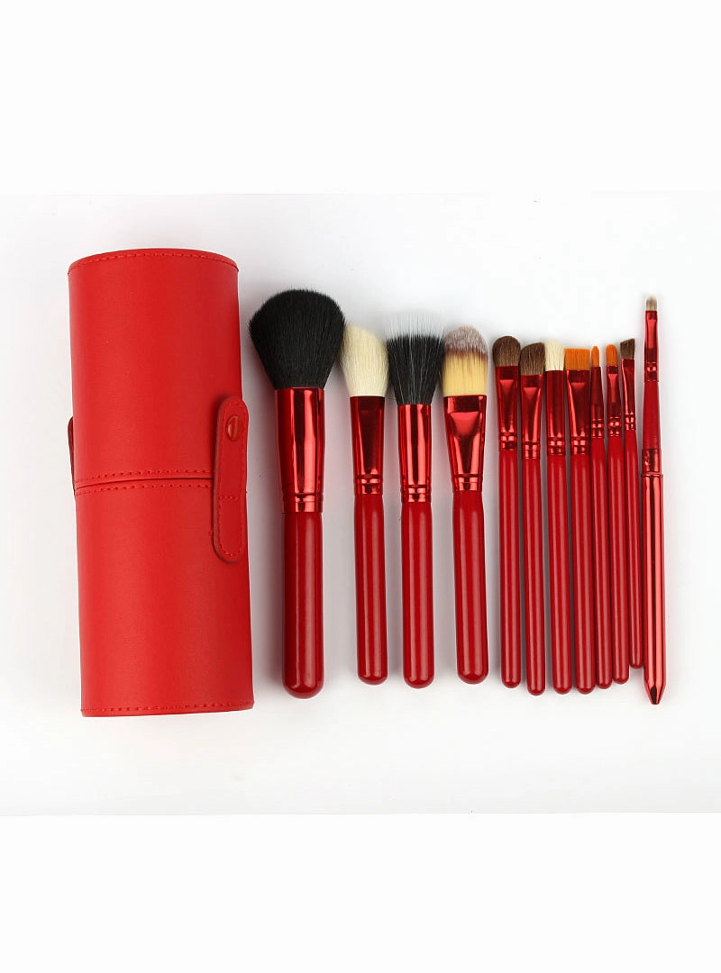 Makeup Brush Set 12Pcs Kit Leather Cup Holder