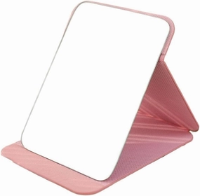 Makeup Mirror Portable Folding Cosmetic Mirror PU Leather Desktop Mirror Simple Rectangular Beauty Mirror Large Bathroom Mirror Vanity Mirror(Pink)