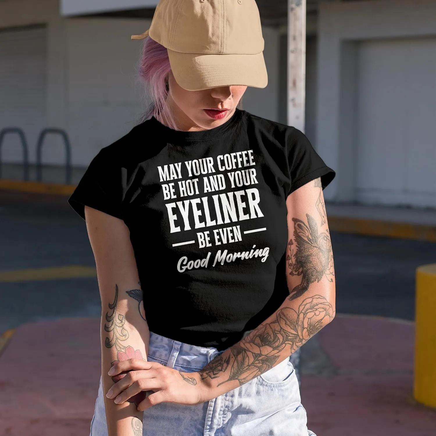 May Your Coffee Be Hot and Eyeliner Even, Makeup Graphic Tshirt & Decor - Military Green T-Shirt, 2XL