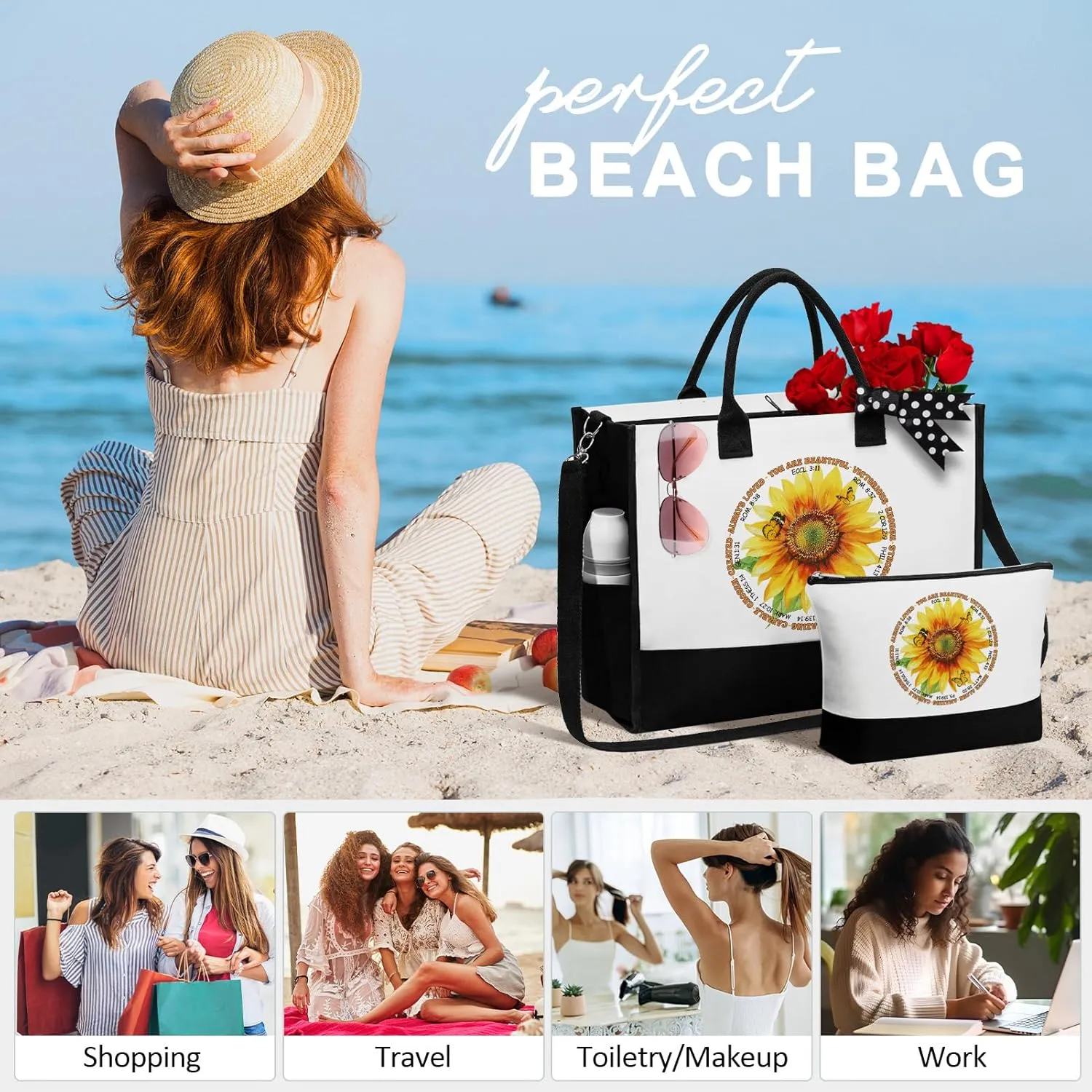 MAYICIVO Christian Gifts for Women: Faith, Religious Inspirational Gifts for Women - Canvas Tote Bag & Makeup Bag Set