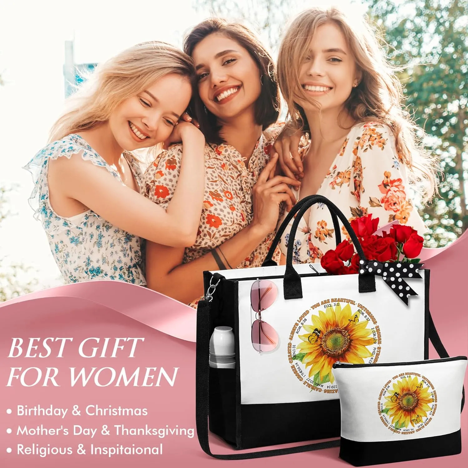 MAYICIVO Christian Gifts for Women: Faith, Religious Inspirational Gifts for Women - Canvas Tote Bag & Makeup Bag Set