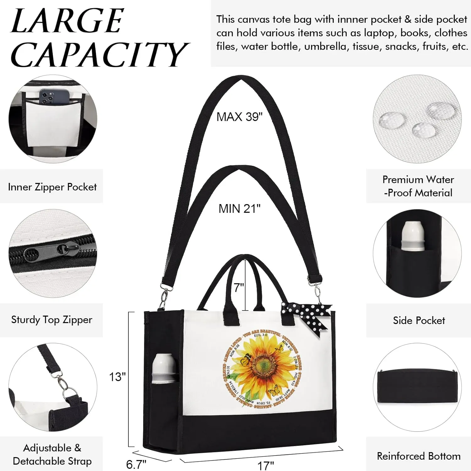 MAYICIVO Christian Gifts for Women: Faith, Religious Inspirational Gifts for Women - Canvas Tote Bag & Makeup Bag Set