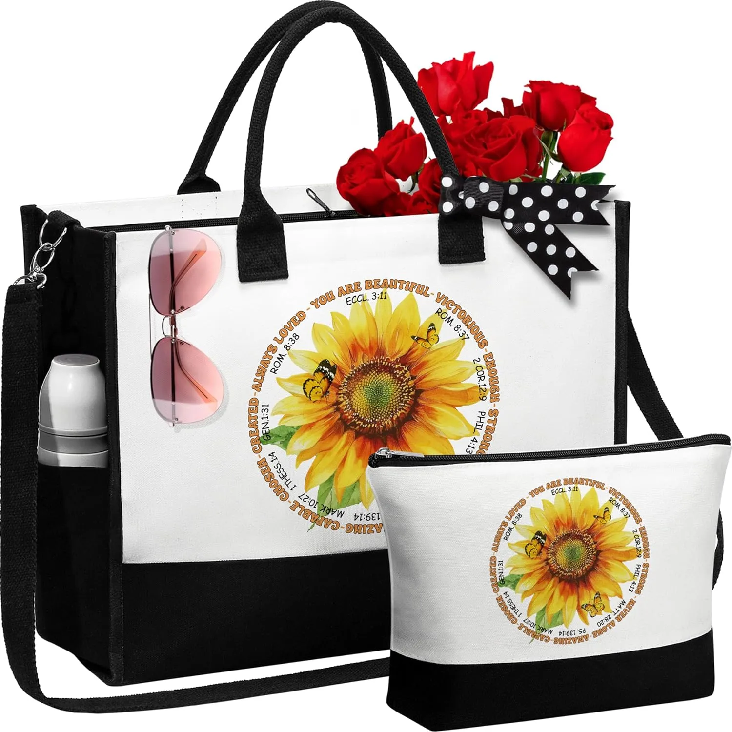 MAYICIVO Christian Gifts for Women: Faith, Religious Inspirational Gifts for Women - Canvas Tote Bag & Makeup Bag Set