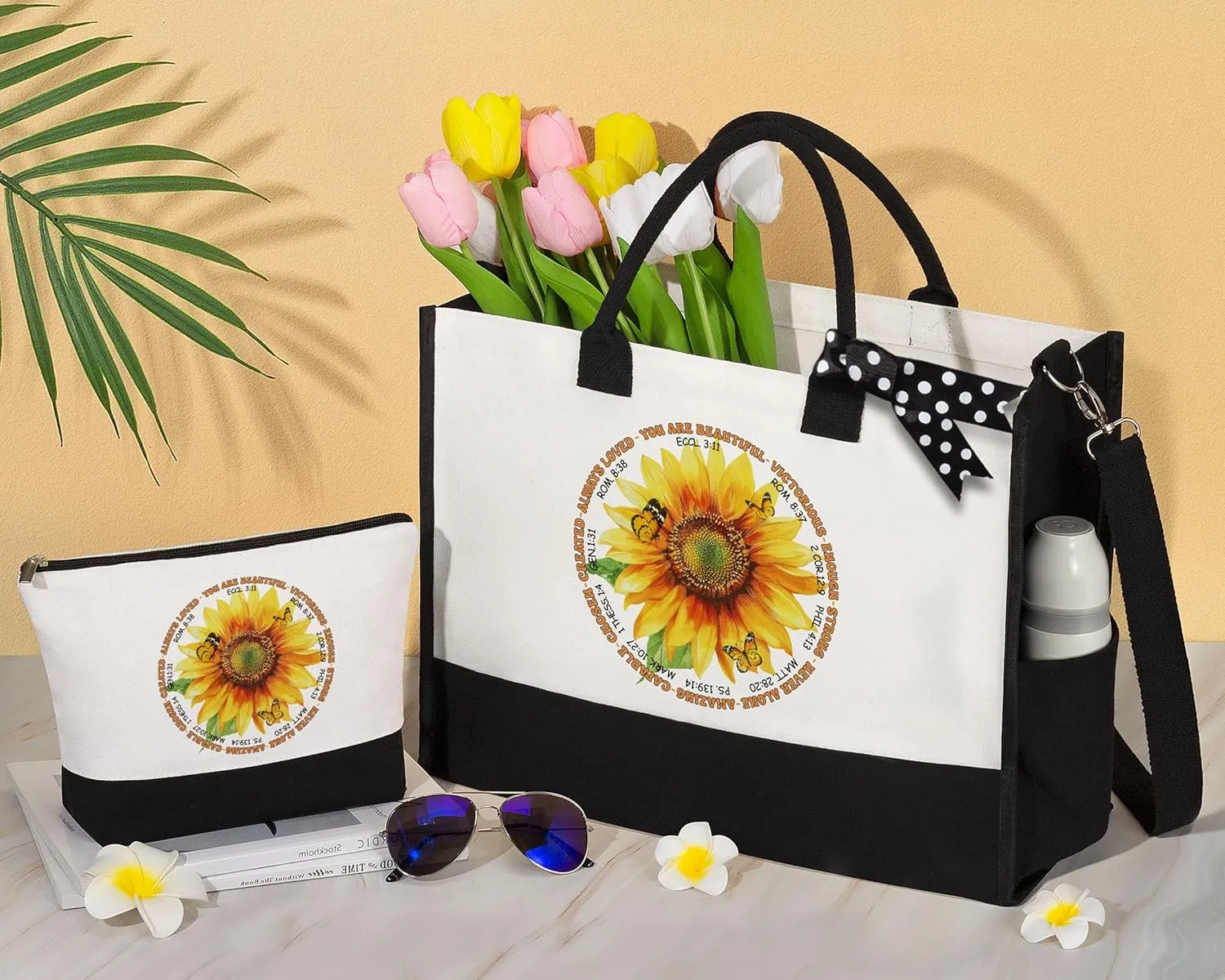 MAYICIVO Christian Gifts for Women: Faith, Religious Inspirational Gifts for Women - Canvas Tote Bag & Makeup Bag Set