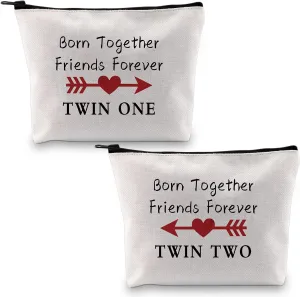 MBMSO Twin One Twin Two Bag Born Together Friends Forever Twins Gifts Cosmetic Bag Twin Sister Gift for Her (Twin One Twin Two Set of 2)