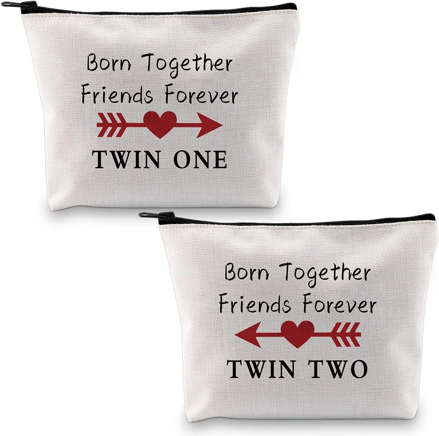 MBMSO Twin One Twin Two Bag Born Together Friends Forever Twins Gifts Cosmetic Bag Twin Sister Gift for Her (Twin One Twin Two Set of 2)