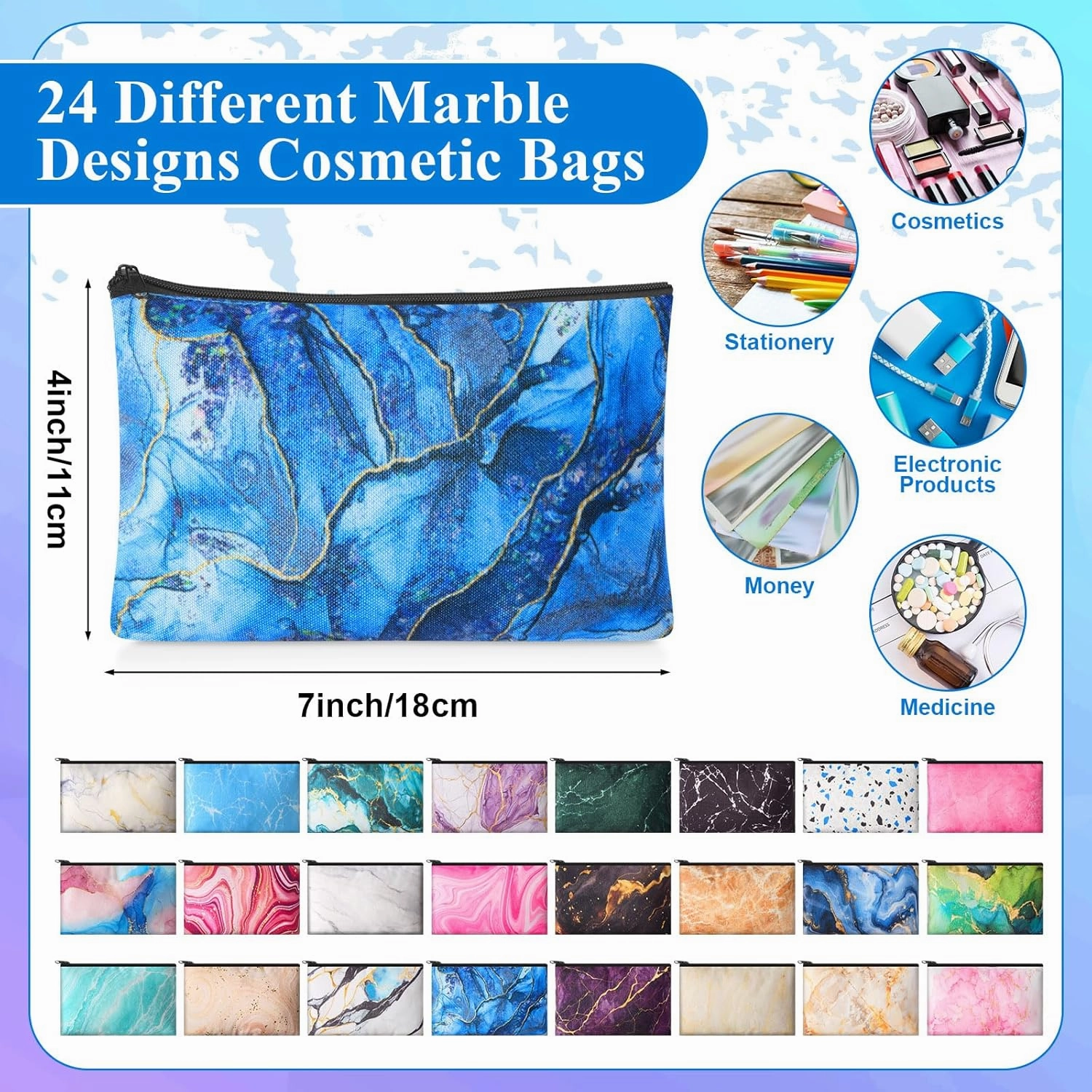 Meanplan 24 Pcs Marble Cosmetic Bags Marble Makeup Bags Toiletry Pouch with Zipper Travel Cosmetic Organizer for Women and Girls 24 Styles