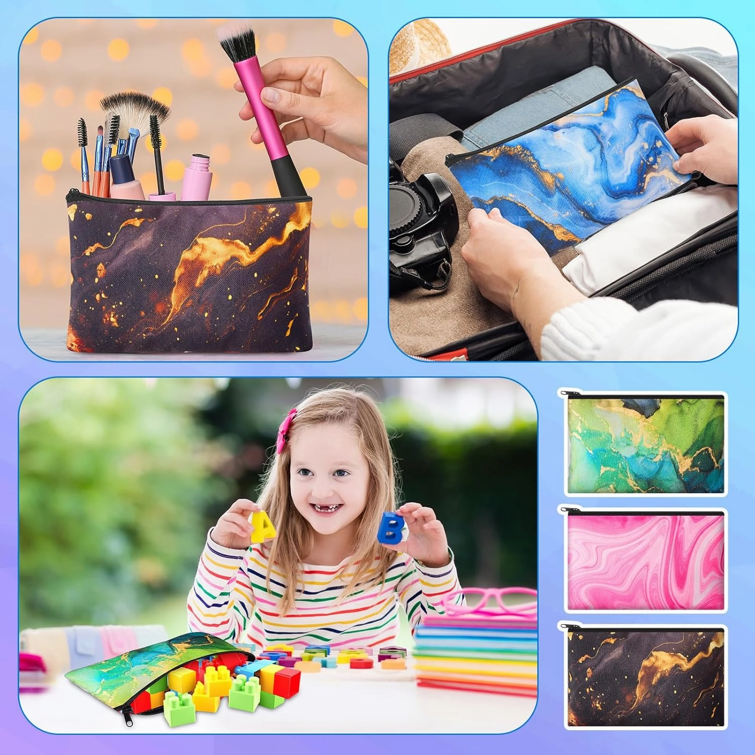 Meanplan 24 Pcs Marble Cosmetic Bags Marble Makeup Bags Toiletry Pouch with Zipper Travel Cosmetic Organizer for Women and Girls 24 Styles