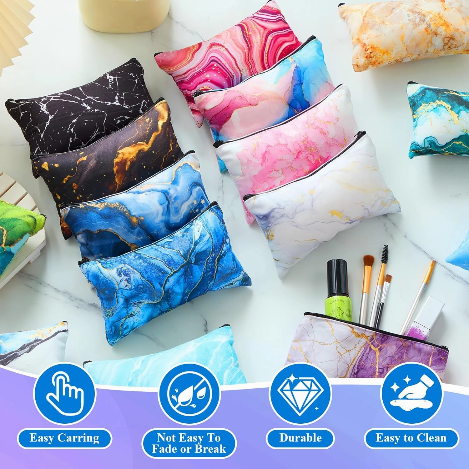 Meanplan 24 Pcs Marble Cosmetic Bags Marble Makeup Bags Toiletry Pouch with Zipper Travel Cosmetic Organizer for Women and Girls 24 Styles