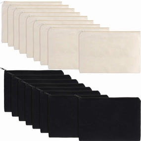 meekoo 16 Pack Canvas Blank Makeup Bags Plain Zipper Cosmetics Pouch Sublimation DIY Craft Multipurpose Toiletry Bag for Makeup Travel Cosmetic Pen Pencil Stationary Storage (L, Beige and Black)