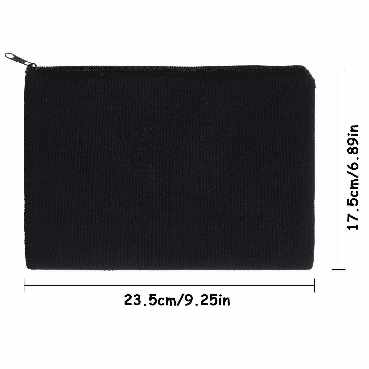 meekoo 16 Pack Canvas Blank Makeup Bags Plain Zipper Cosmetics Pouch Sublimation DIY Craft Multipurpose Toiletry Bag for Makeup Travel Cosmetic Pen Pencil Stationary Storage (L, Black)