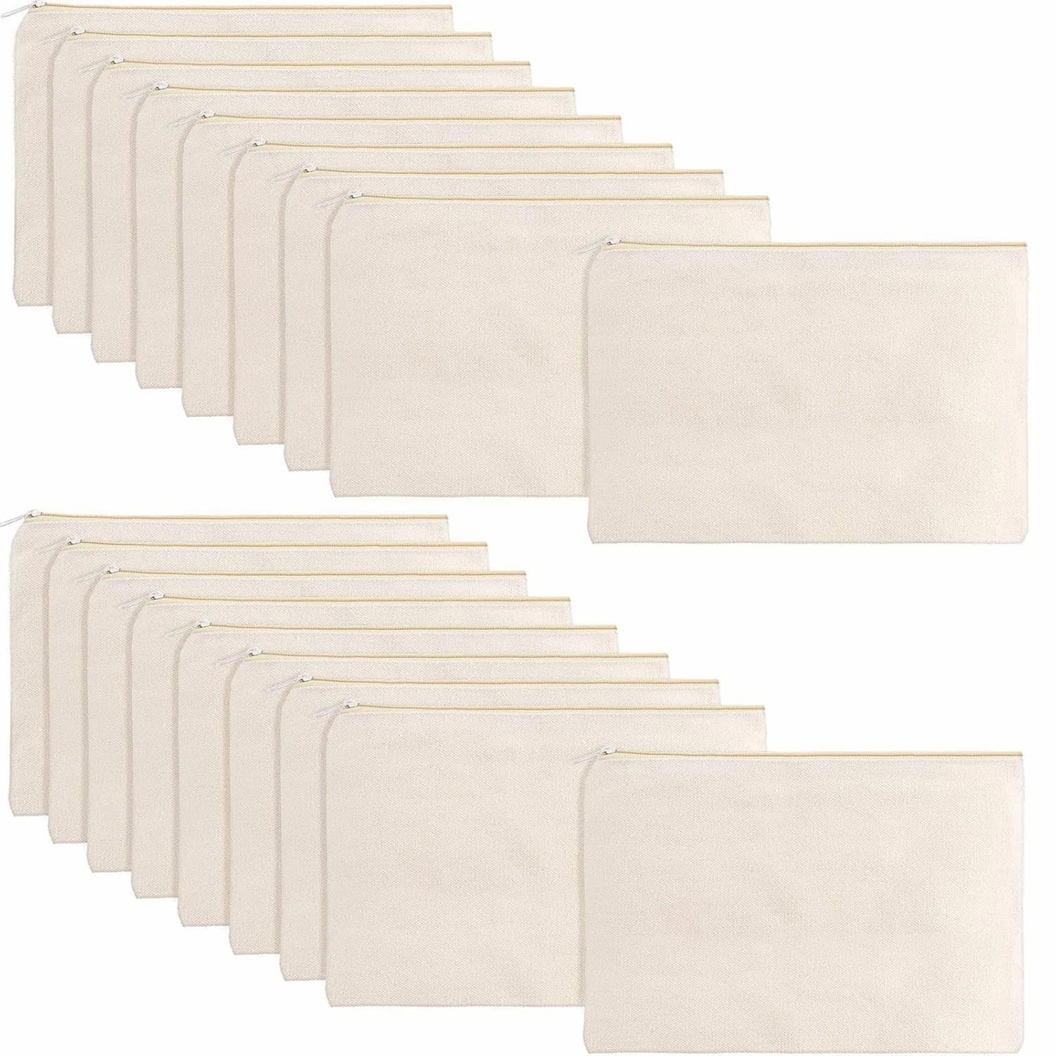 meekoo 16 Pack Canvas Blank Makeup Bags Plain Zipper Cosmetics Pouch Sublimation DIY Craft Multipurpose Toiletry Bag for Makeup Travel Cosmetic Stationary Storage(L,Beige)