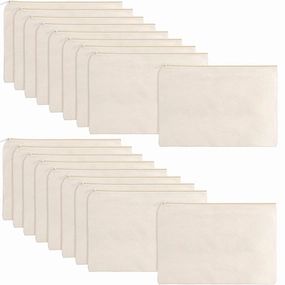 meekoo 16 Pack Canvas Blank Makeup Bags Plain Zipper Cosmetics Pouch Sublimation DIY Craft Multipurpose Toiletry Bag for Makeup Travel Cosmetic Stationary Storage(L,Beige)