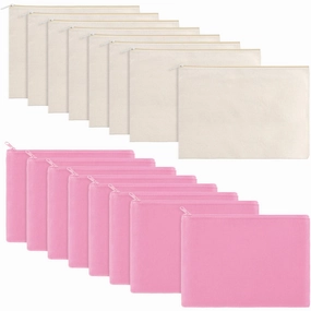 meekoo 16 Pack Canvas Blank Makeup Bags Plain Zipper Cosmetics Pouch Sublimation DIY Craft Multipurpose Toiletry Bag for Makeup Travel Cosmetic Stationary Storage(L,Beige and Pink)