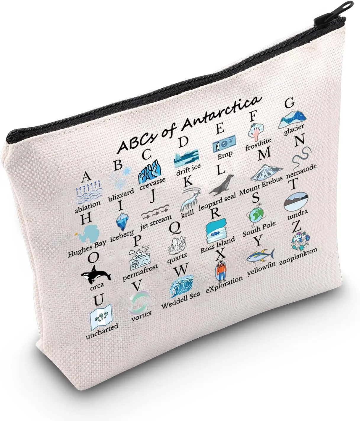 MEIKIUP Antarctica Geography Travel Makeup Bag Antarctica Travel Souvenirs ABCs of Antarctica Cosmetic Bag (Antarctica Bag)