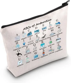 MEIKIUP Antarctica Geography Travel Makeup Bag Antarctica Travel Souvenirs ABCs of Antarctica Cosmetic Bag (Antarctica Bag)