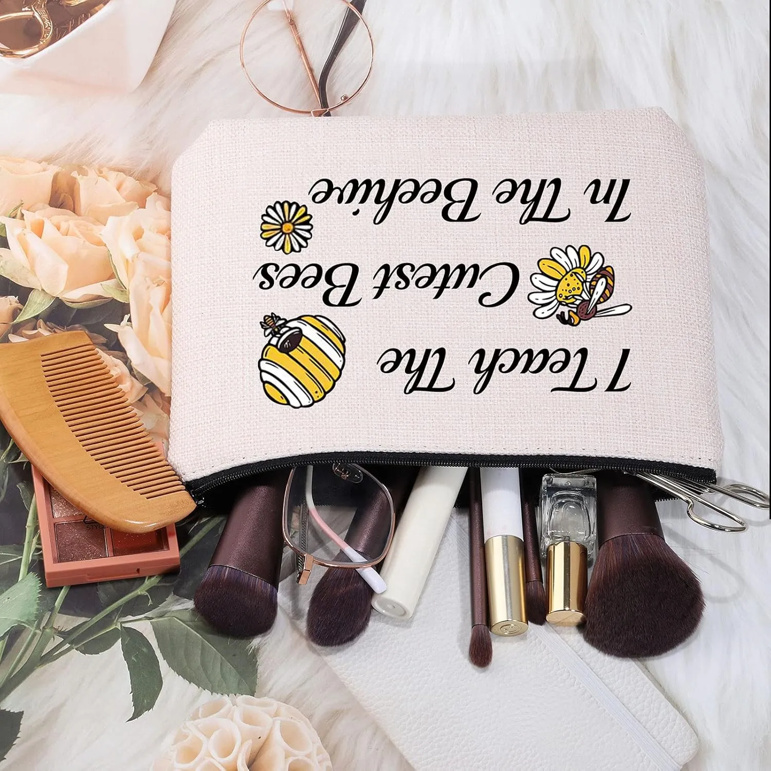 MEIKIUP Bee Keeper Teacher Makeup Bag Bumbee Honeybee Gift I Teach The Cutest Bees In The Beehive Cosmetic Bag