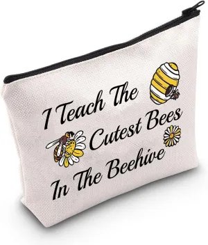 MEIKIUP Bee Keeper Teacher Makeup Bag Bumbee Honeybee Gift I Teach The Cutest Bees In The Beehive Cosmetic Bag