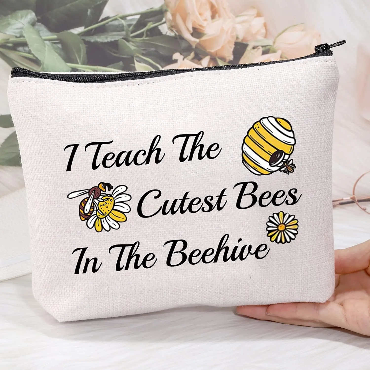 MEIKIUP Bee Keeper Teacher Makeup Bag Bumbee Honeybee Gift I Teach The Cutest Bees In The Beehive Cosmetic Bag