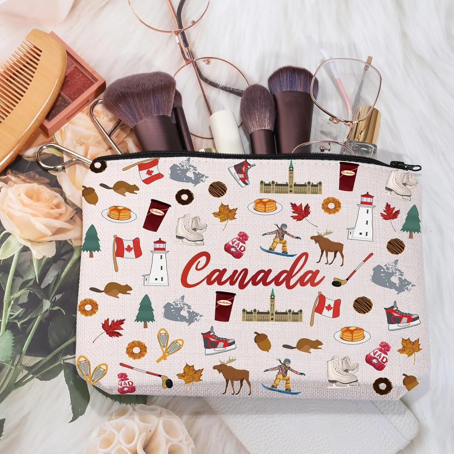 MEIKIUP Canada Gift Canada Makeup Bag Canada Trip Toiletry Bag Canada Travel Bag Canadian Maple Leaf Makeup Zipper Pouch Bag (Canada Bag)
