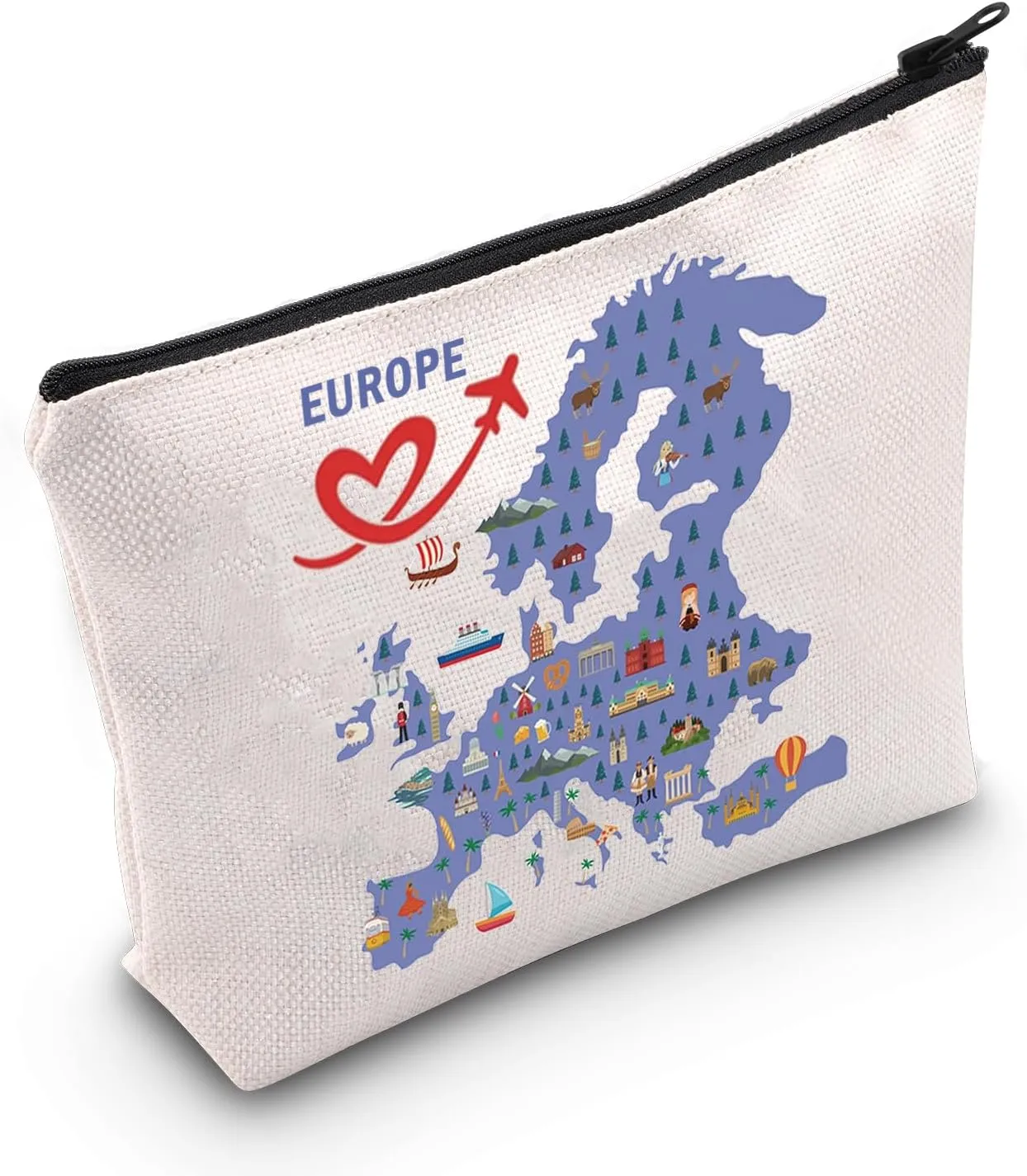 MEIKIUP Europe Travel Gift Europe Travel Cosmetic Bag Gift for Travelers European Vacation Gift Europe Paris Rome Barcelona Honeymoon Gift (Map Europe Bag)