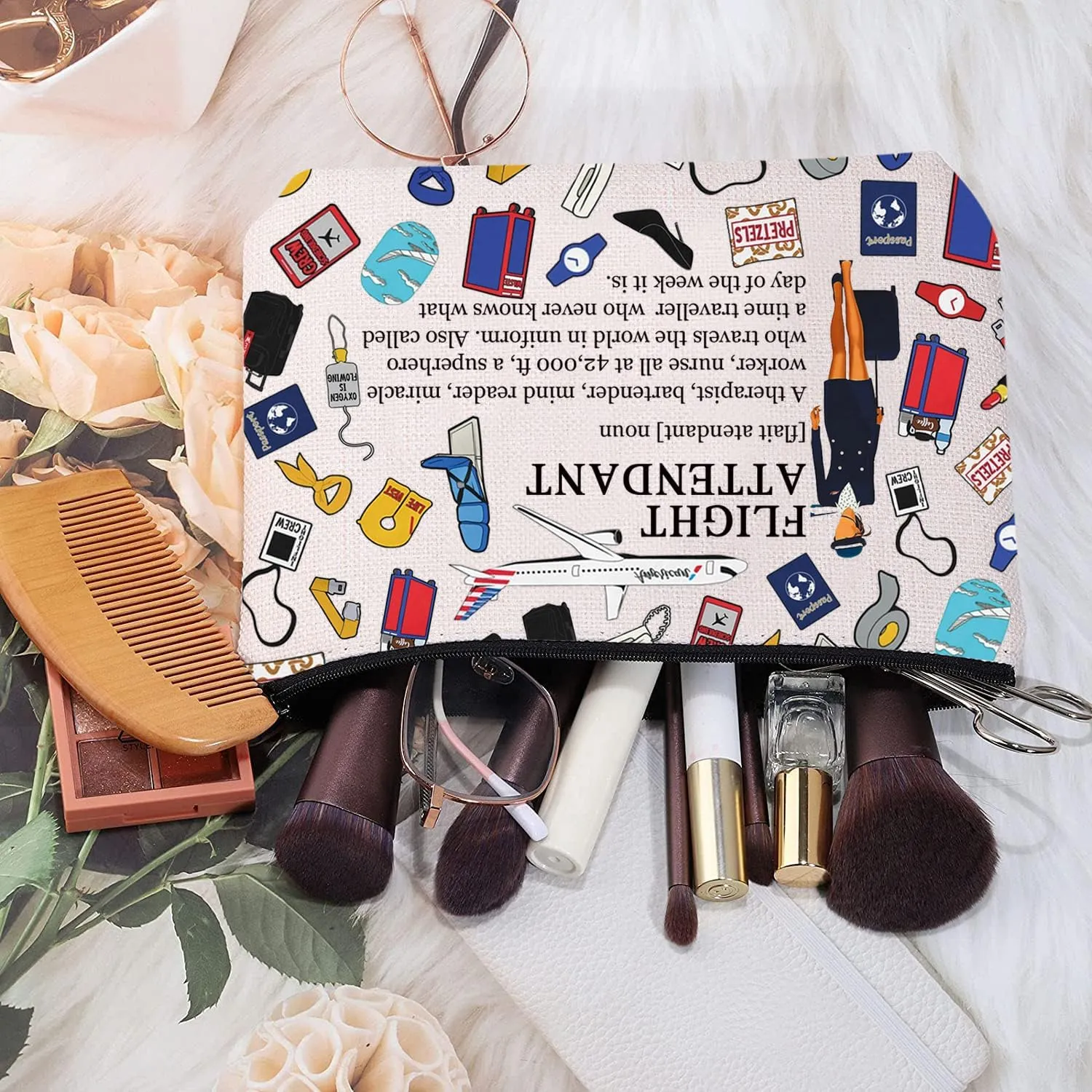MEIKIUP Flight Attendant Gifts Air Stewardess Cosmetic Travel Bag Stewardess Aviation Makeup Pouch
