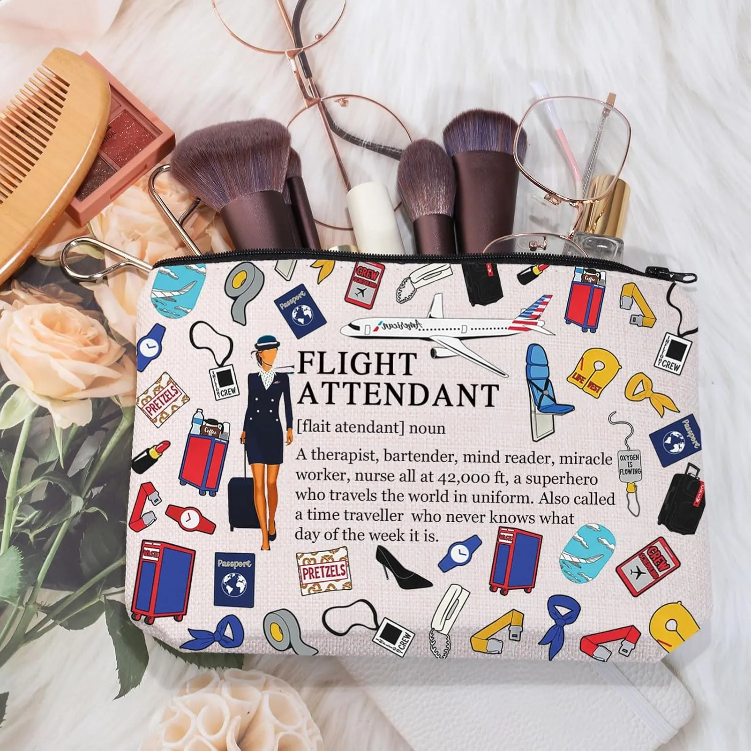 MEIKIUP Flight Attendant Gifts Air Stewardess Cosmetic Travel Bag Stewardess Aviation Makeup Pouch