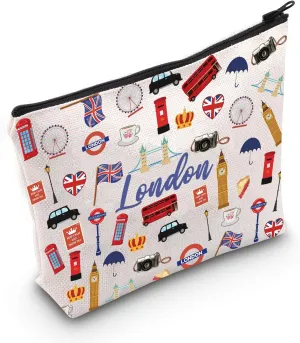MEIKIUP London Travel Gift London Makeup Bag London Travel Toiletry Bag London Themed Zipper Pouch Souvenir (London Bag)