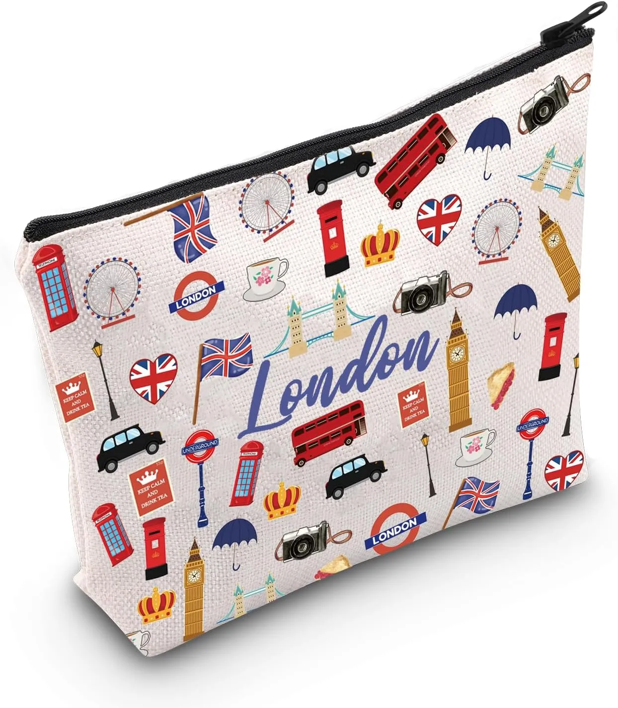 MEIKIUP London Travel Gift London Makeup Bag London Travel Toiletry Bag London Themed Zipper Pouch Souvenir (London Bag)