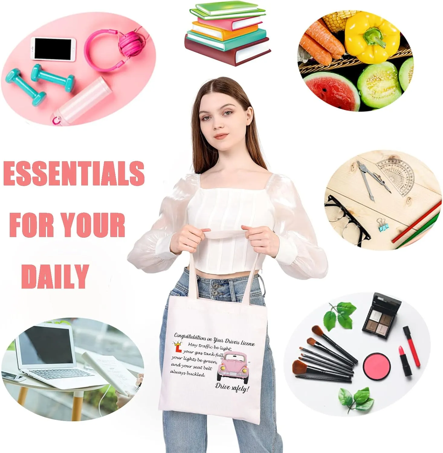MEIKIUP New Driver Makeup Bag Passing Driving Test Gifts for Women Birthdays Gift for Daughter Driver Travel Bag (Driving Test Tote Bag)