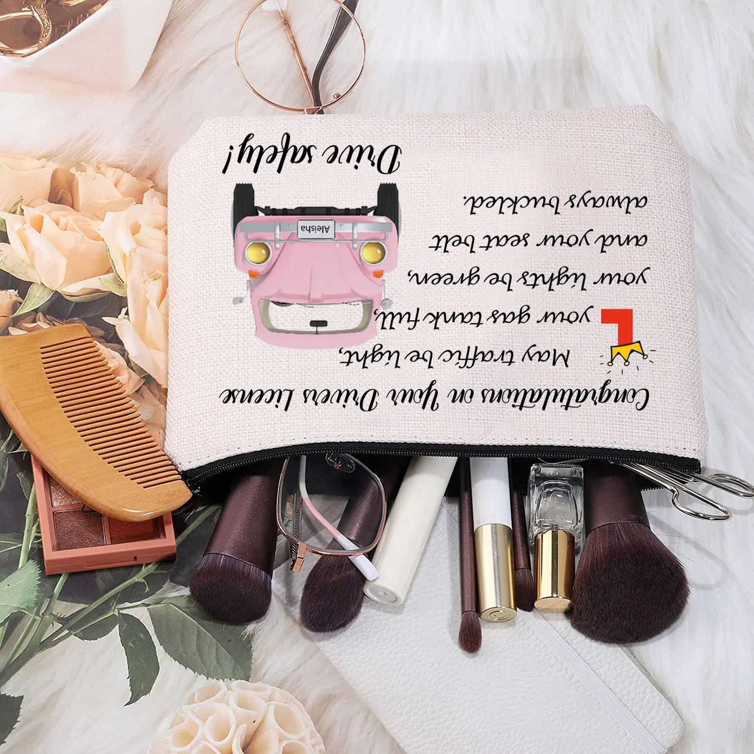 MEIKIUP New Driver Makeup Bag Passing Driving Test Gifts for Women Birthdays Gift for Daughter Driver Travel Bag (Passing Driving Test Bag 2)