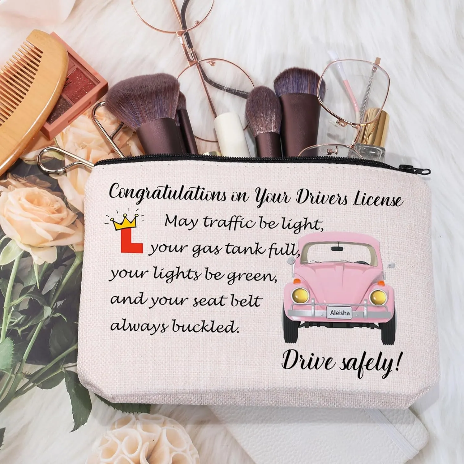 MEIKIUP New Driver Makeup Bag Passing Driving Test Gifts for Women Birthdays Gift for Daughter Driver Travel Bag (Passing Driving Test Bag 2)