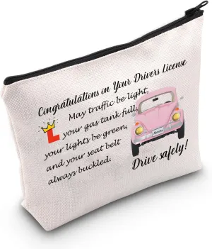 MEIKIUP New Driver Makeup Bag Passing Driving Test Gifts for Women Birthdays Gift for Daughter Driver Travel Bag (Passing Driving Test Bag 2)