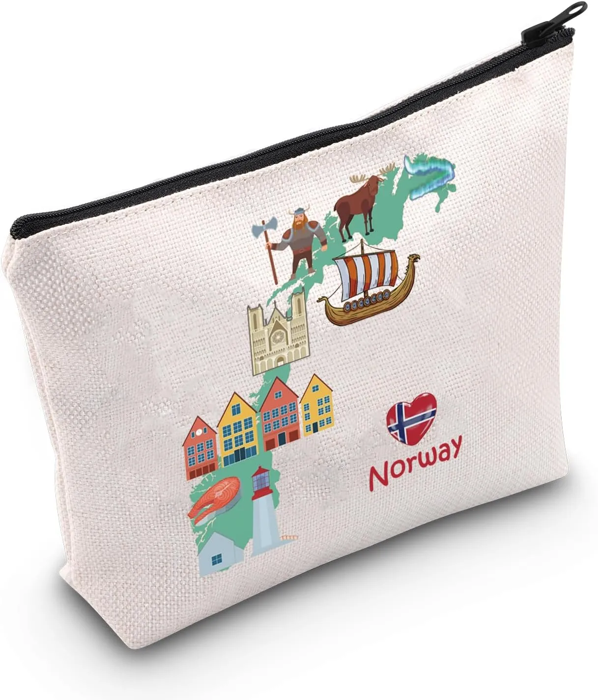 MEIKIUP Norwegian Gift Norwegian Landmark Norway Viking Travel Zipper Bag Northern Europe Travel Souvenir Gift (Norway bag)