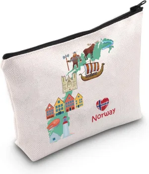 MEIKIUP Norwegian Gift Norwegian Landmark Norway Viking Travel Zipper Bag Northern Europe Travel Souvenir Gift (Norway bag)