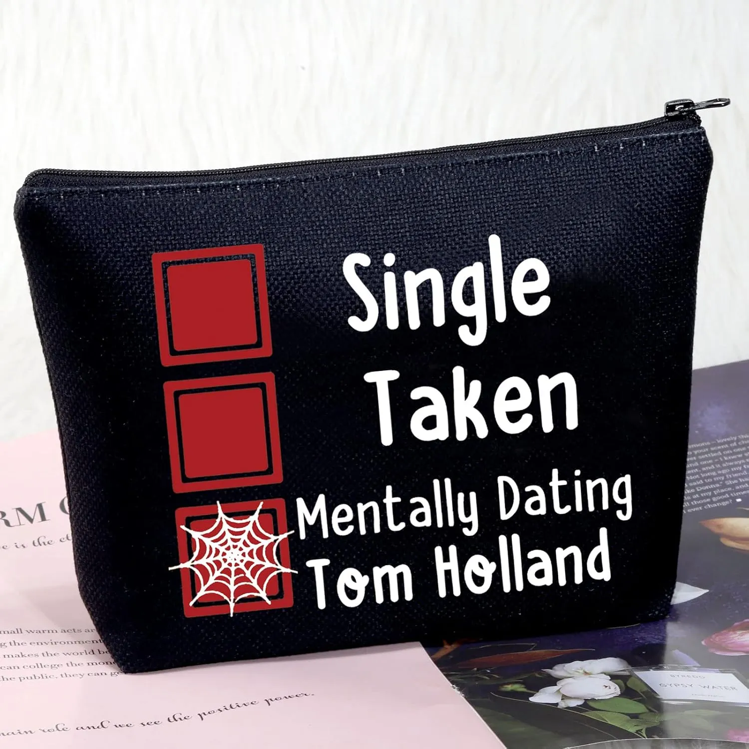 MEIKIUP Single Taken Mentally Dating Tom H Cosmetic Bag Spider Fan Gifts for Women