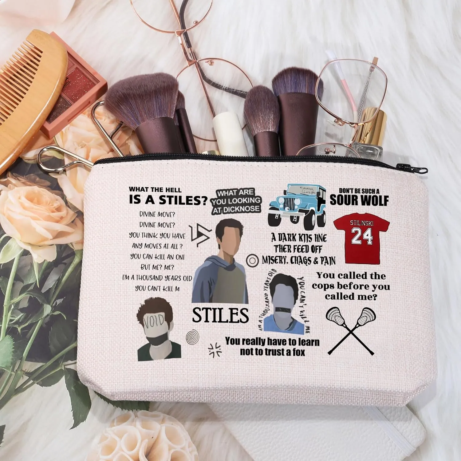 MEIKIUP Wolf TV Show Inspired Gift Stilinski Fan Cosmetic Bag Wolf Human TV Show Merch Lacrosse Tote Bag (Wolf Bag)