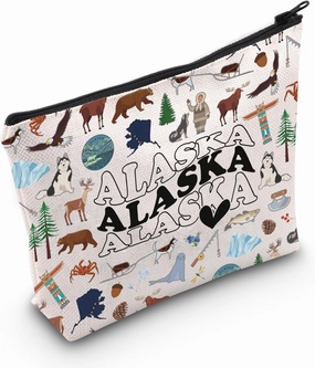 MEIKIUP Alaska Gift Alaska State Travel Makeup Bag Alaska Travel Vacation Gift Alaska Home State Zipper Pouch Bag (Alaska bag)