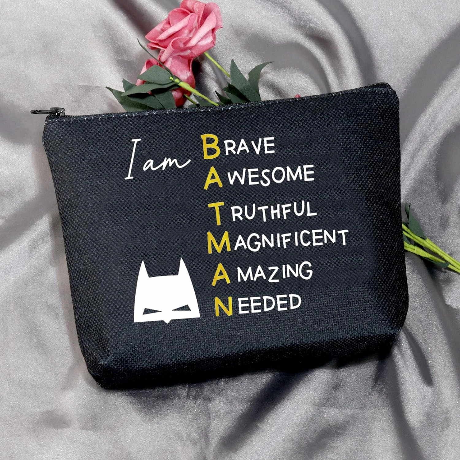 MEIKIUP Bat Movie Inspired Gifts for Fan Bat Character Makeup Cosmetic Bag Bat Lover Gift for Women (Bat Character Bag Black)