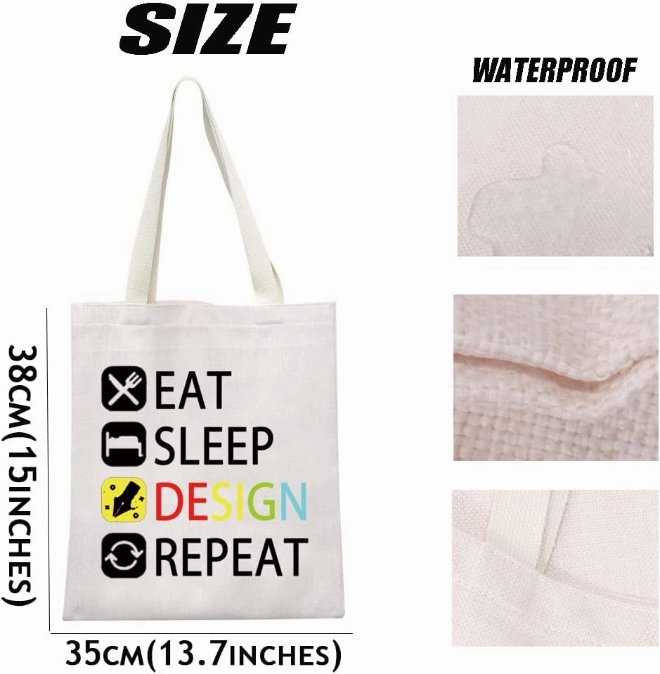 MEIKIUP Designer Gift: Eat Sleep Design Repeat Tote Bag