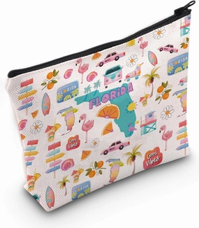 MEIKIUP Florida Travel Gift Florida Travel Makeup Bag Florida Lover Zipper Pouch Miami Florida Souvenirs Gift