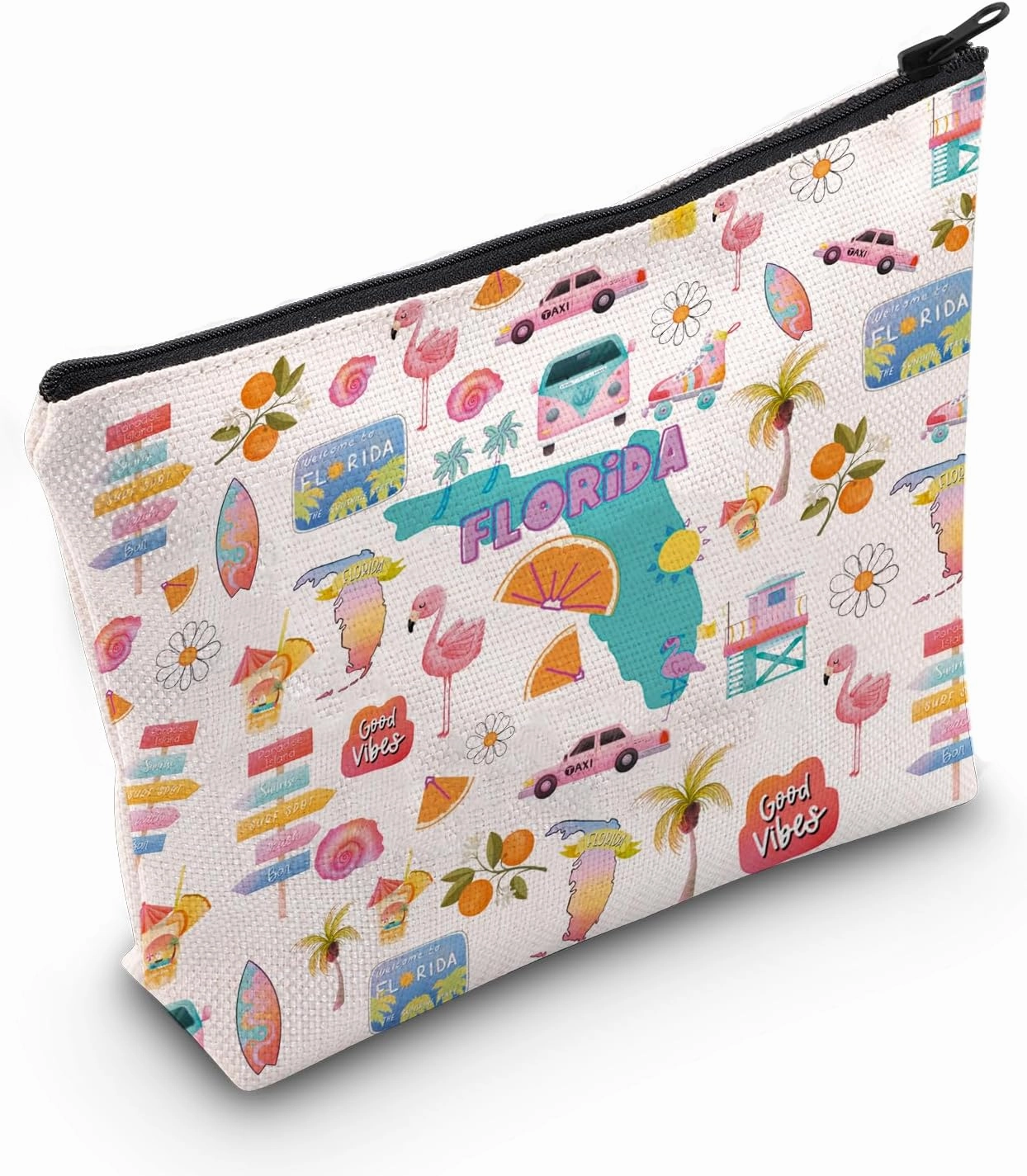 MEIKIUP Florida Travel Gift Florida Travel Makeup Bag Florida Lover Zipper Pouch Miami Florida Souvenirs Gift
