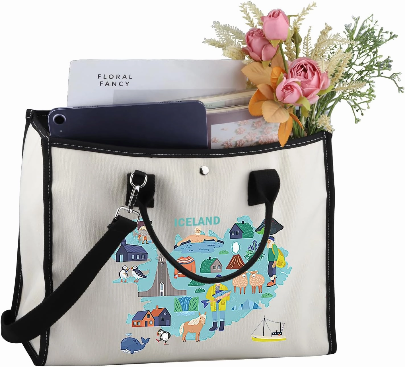 MEIKIUP Iceland Travel Cosmetic Bag - Map, Northern Lights Gifts, Souvenirs