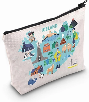 MEIKIUP Iceland Travel Cosmetic Bag - Map, Northern Lights Gifts, Souvenirs